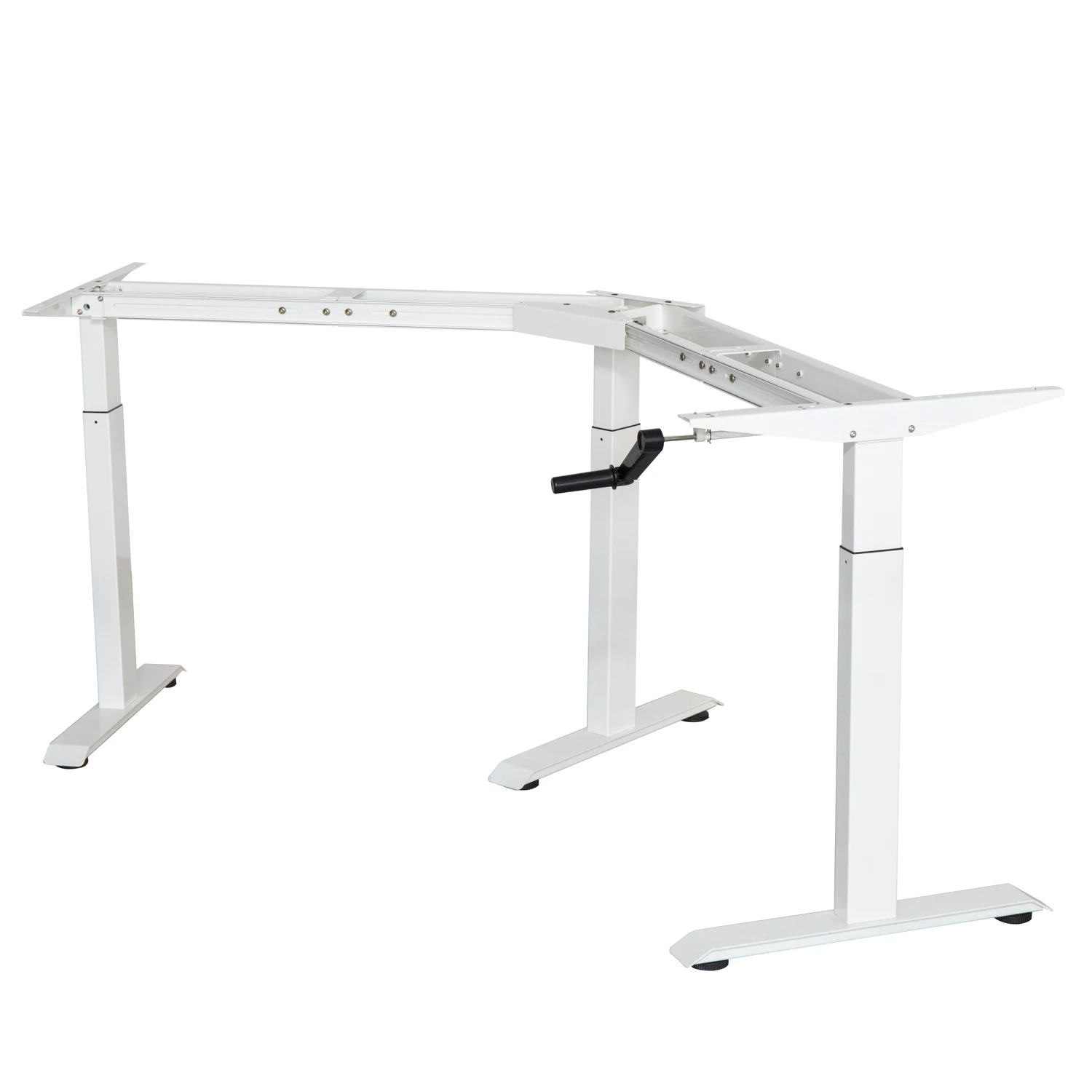 

Smart Furniture White Hand Crank Angle-shifted 3 Legs l Shaped Adjustable Height Office Standing Desk Frame