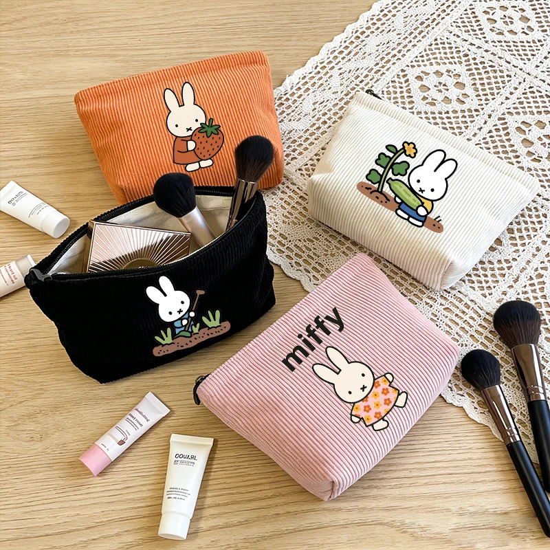 

New Miffys Woman Corduroy Makeup Bag Female Cute Toiletry Bags Girl Kawaii Travel Portable Zipper Storage Wash Bag Birthday Gift