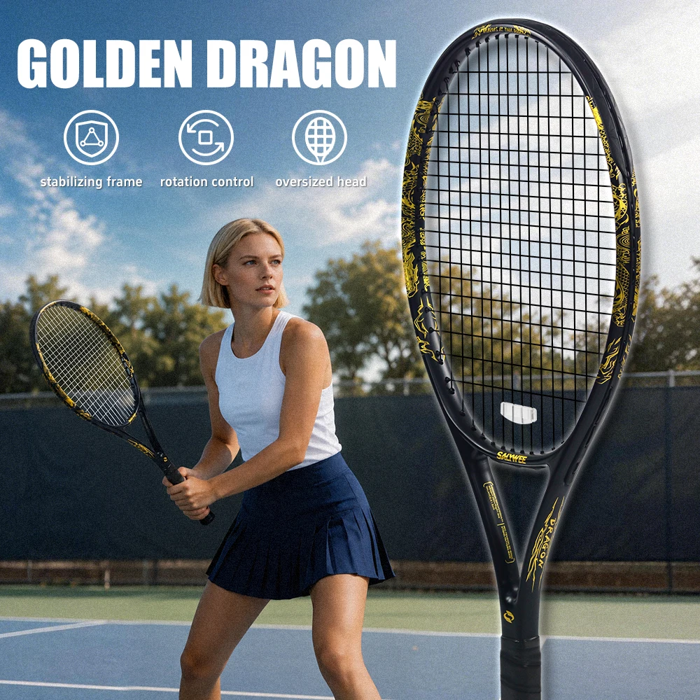 Golden-Dragon Carbon Fiber Tennis Racket For Adults, Ideal for Intermediate Training, Chinese Style Dragon, 50~60lbs, Free Gifts