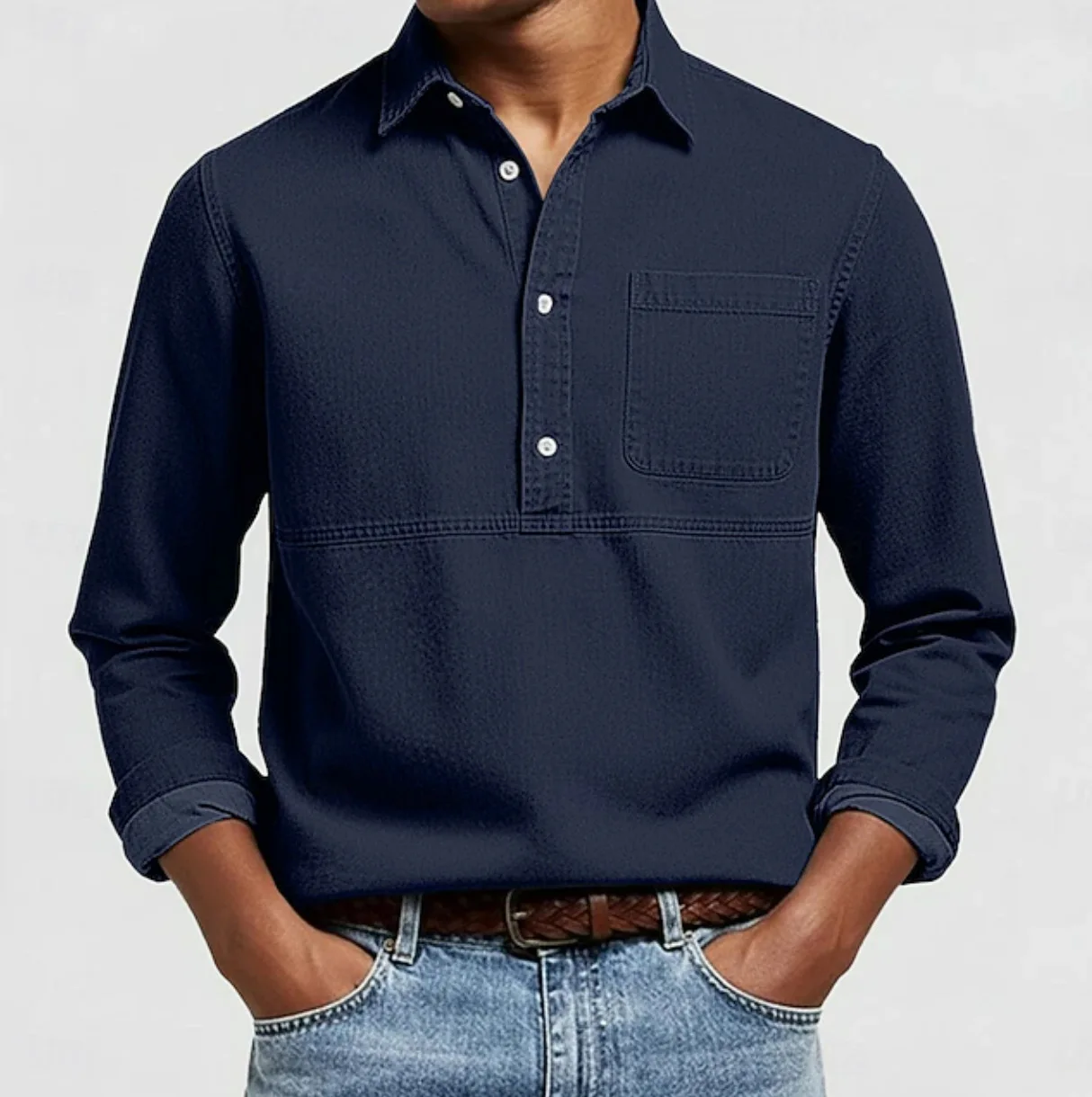 

2026 New Men's Shirt, Long Sleeve Turn-Down Collar Men's Shirt