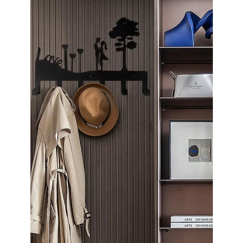 Gancho de Pared para Llaves con Forma de Corazón, Regalo de San Valentín, Decoración Romántica con Silueta de Pareja, Organizador de Llaves para el Hogar