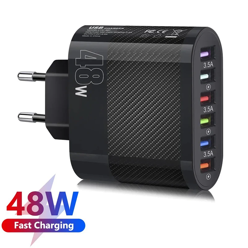 US/EU Plug 48W USB Fast Charger 6 Port USB Charger Adapter Quick Charge 3.0 Fast Charging For iPhone