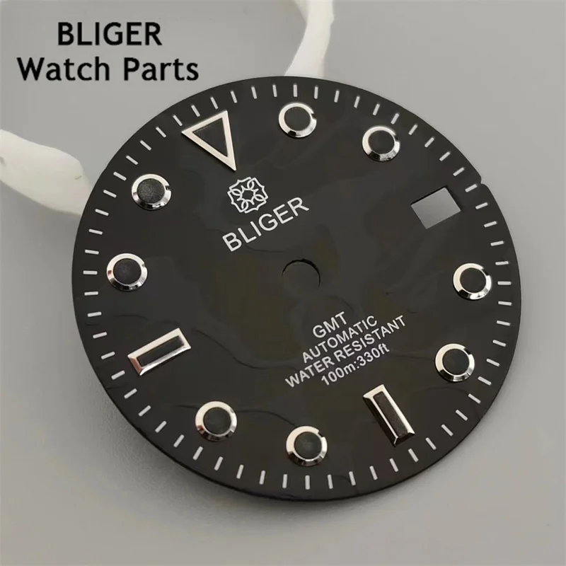 BLIGER 29mm black blue red orange dial luminous dial fit NH34A date at 3 o'clock Movement Accessories