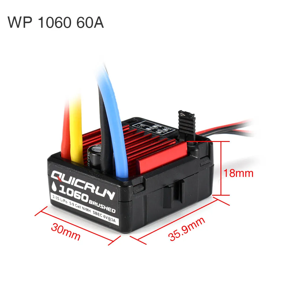 HOBBYWING QuicRun WP 1060 60A Waterproof Brushed ESC 2-3S LiPo for 1/10 RC Touring Car Buggies Truck Rock Crawler 540 550 Motor