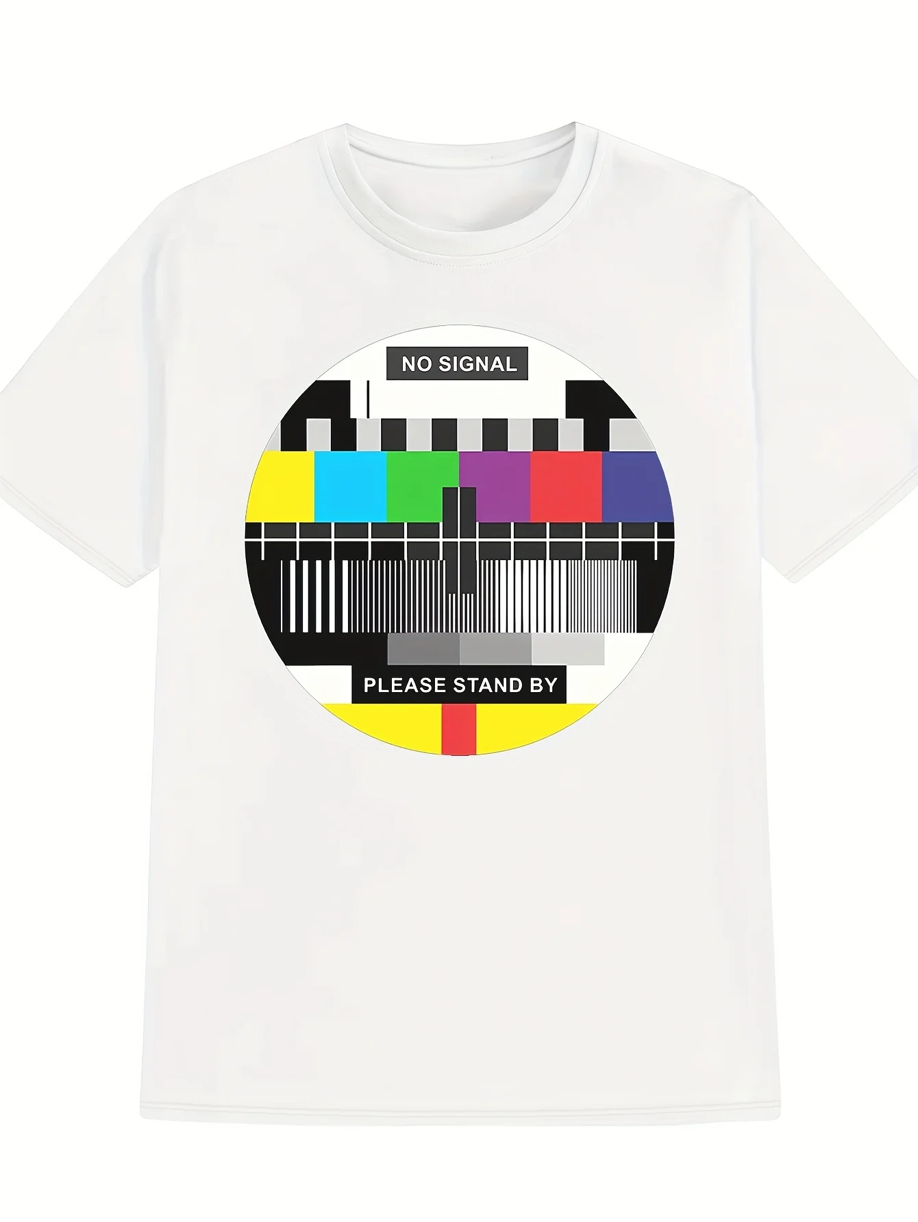 TV Test Pattern No Signal Please Stand By Graphic T-Shirt Men Casual Summer Cotton Crewneck Tee