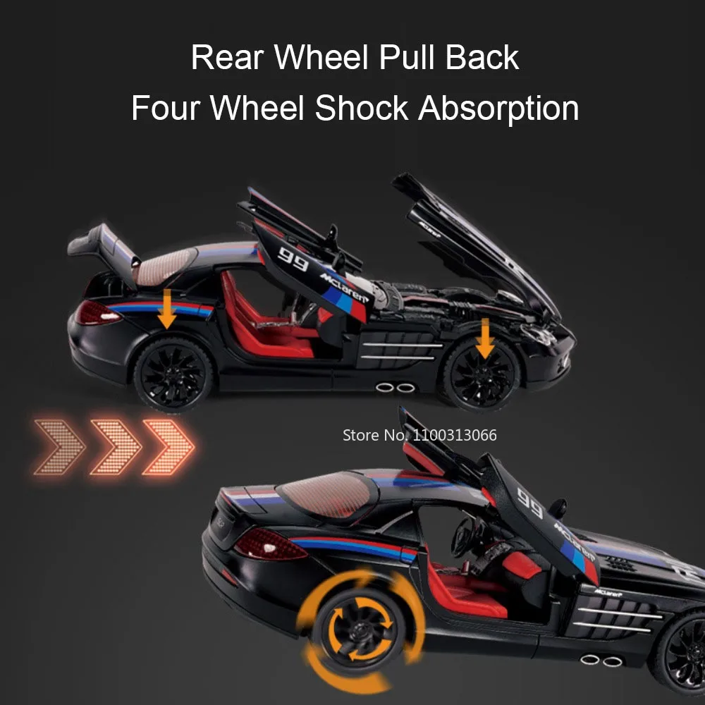 1:24 slr sls liga brinquedos modelos diecast carros esportivos pneus de borracha veículos roda puxar para trás carro em miniatura brinquedo crianças adultos presentes
