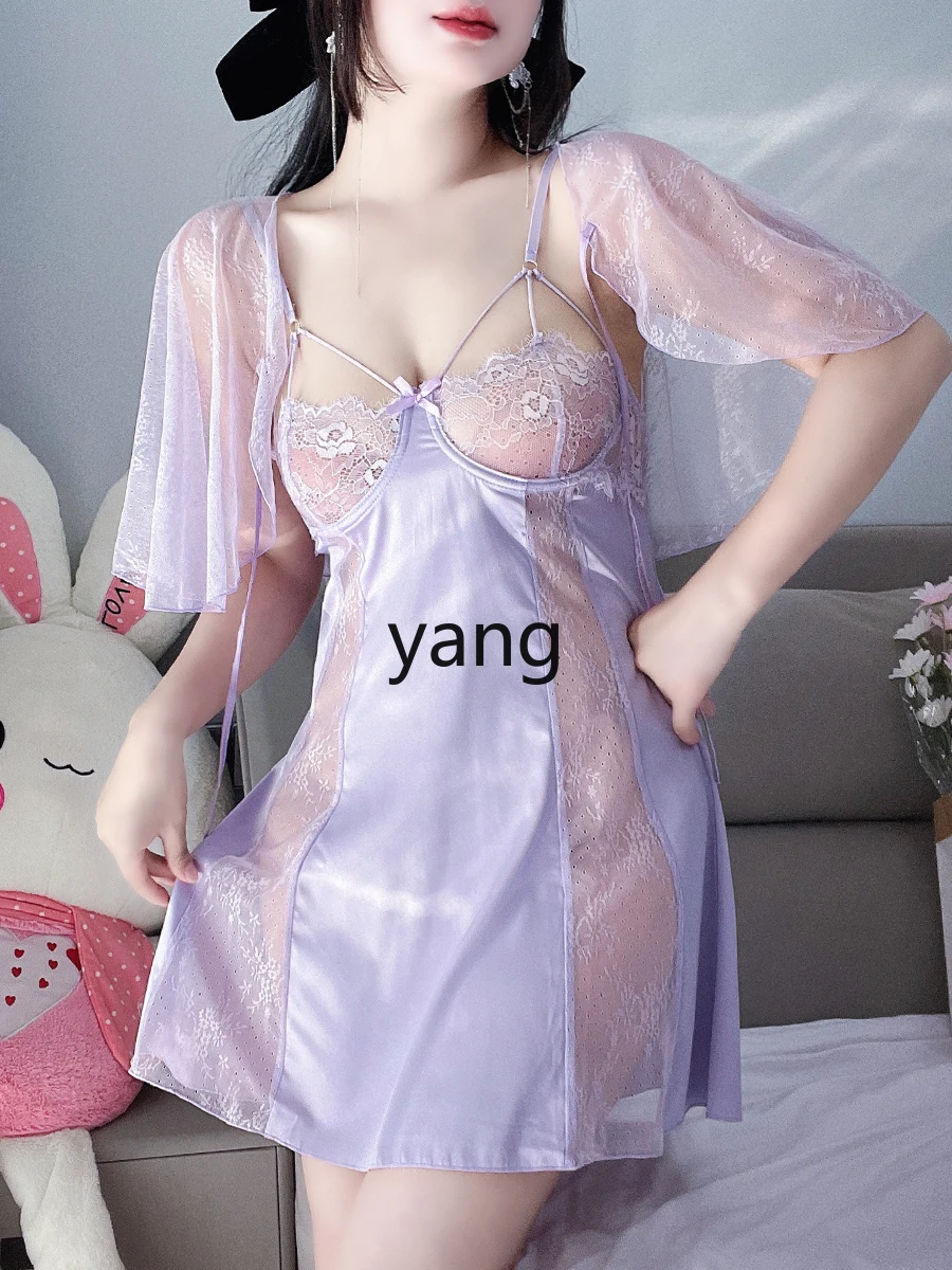 LMM large size fat mm with steel rim breast halter sexy hot tulle perspective suspender nightdress
