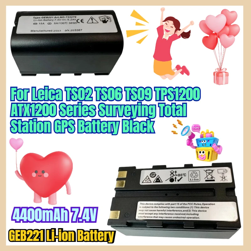 

GEB221 Li-ion Battery for Leica TS02 TS06 TS09 TPS1200 ATX1200 Series Surveying Total Station 4400mAh 7.4V ​GPS Battery Black