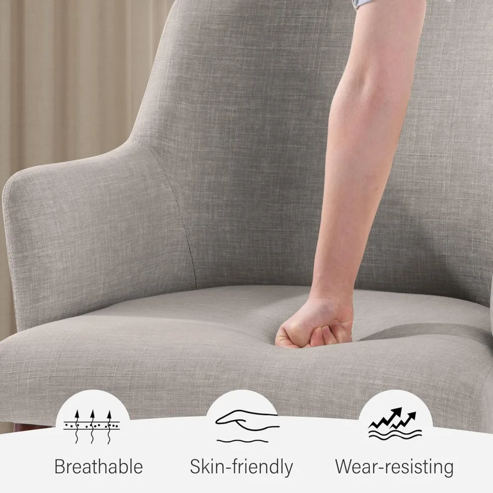 زوج من كراسي تناول الطعام المنجدة من القماش المعاصر مع مساند للذراعين المنحنية وأرجل خشبية