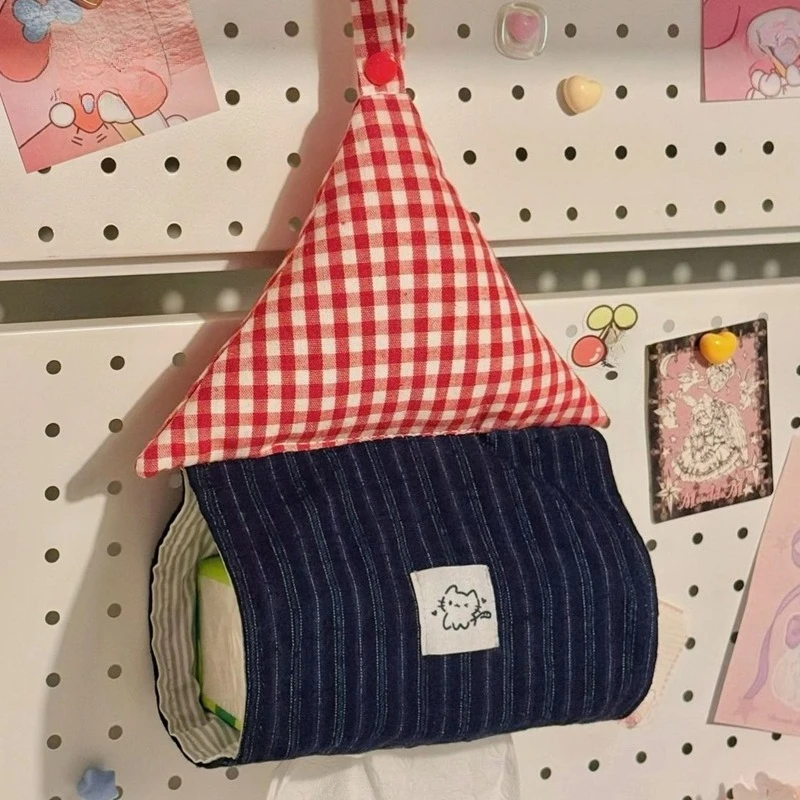 

Tissue Storage New Home Hanging Tissue Bag Cute House Drawn Paper Bag Handheld Large Capacity Car Mounted Tissue Box