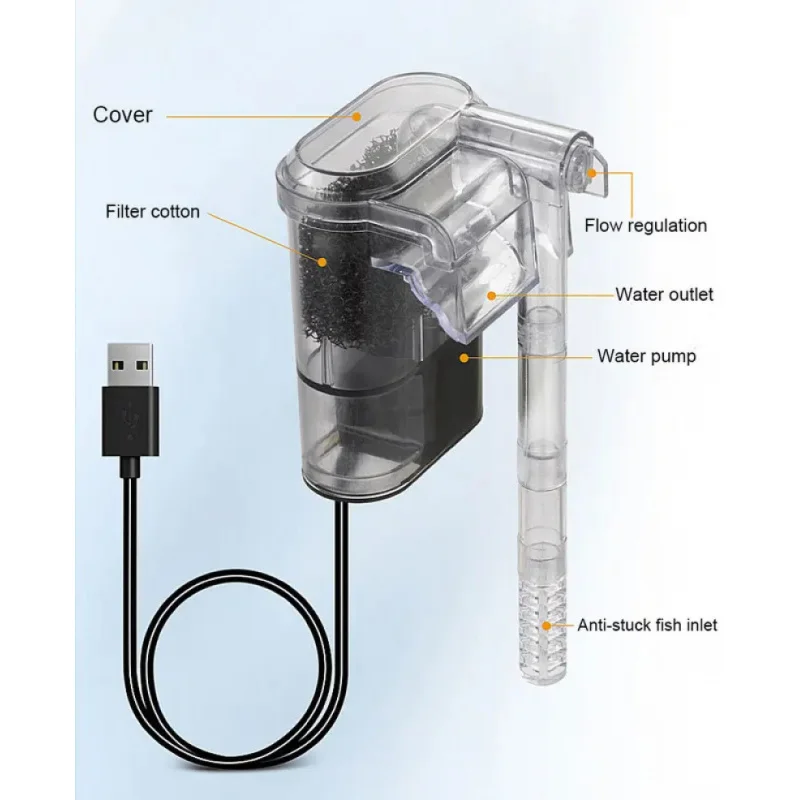 New Suspended Filter For Fish Tanks, Mini Filter, USB, 2.5W, 250H/L Suitable For Fish Tanks Below 30cm, Aquariums image 3