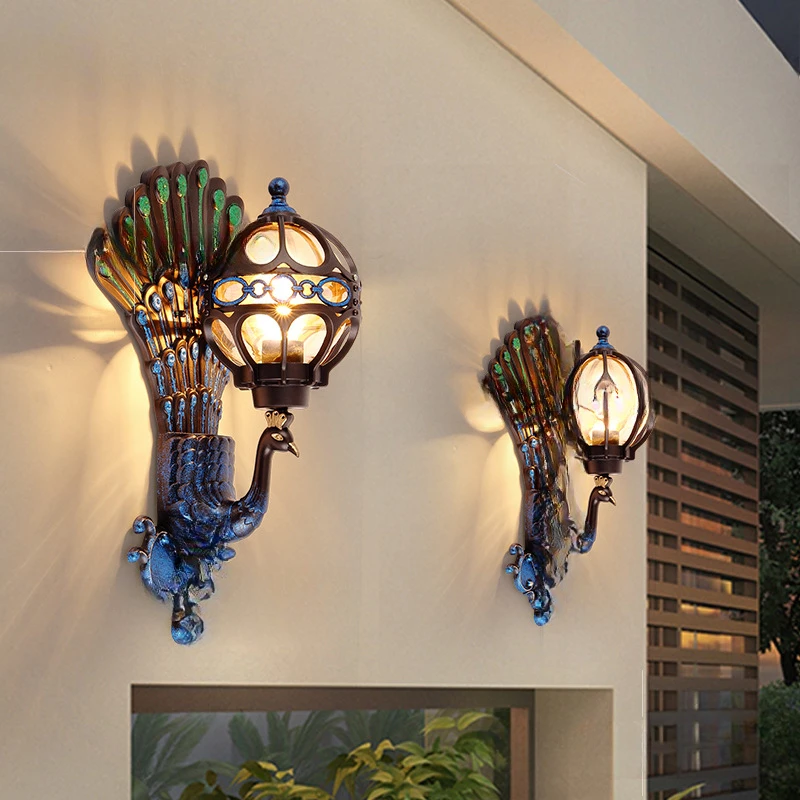 Gate Pillar Balcony Outdoor Courtyard Wall Peacock Garden Light