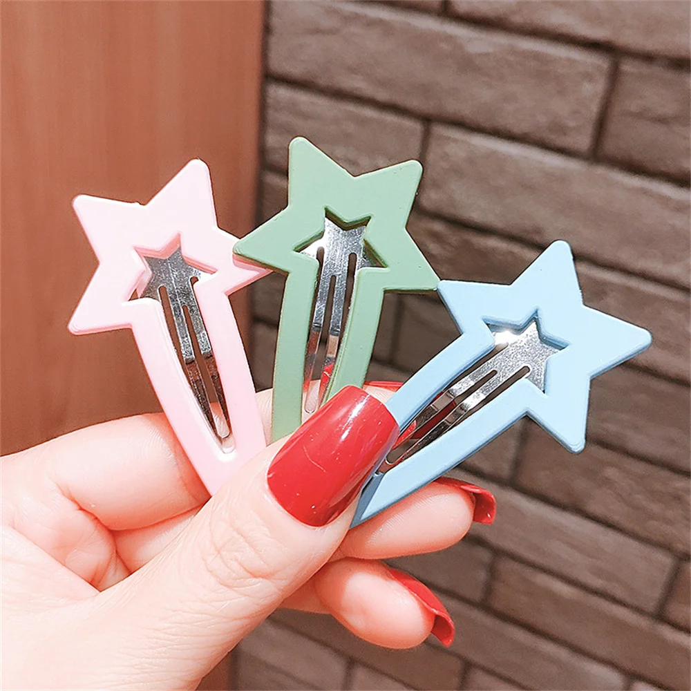 6 pçs/lote bebê sólido grampos de cabelo fosco estrelas coelhos grampos de cabelo para meninas crianças doces cor geométrica pinos acessórios bonitos