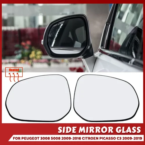 Imagen 1 del producto Espejo retrovisor de ala convexa gran angular, cristal calefactable con placa trasera para Peugeot 3008 5008 CITROEN C3 Picasso