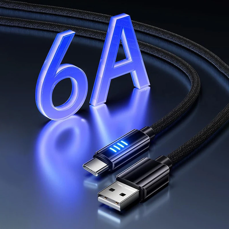

6A Super Fast Charge Indicator type-c Data Cable for Huawei Xiaomi IPhone Mobile Phone Charging Line