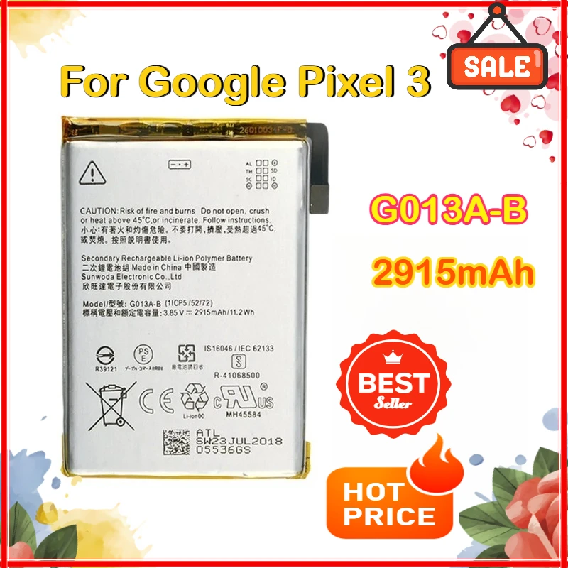 

Оригинальный аккумулятор G013A-B, 2915 мАч, 100% сменный аккумулятор для Google Pixel 3 Pixel3, оригинальные аккумуляторы для телефона новейшего производства + инструменты