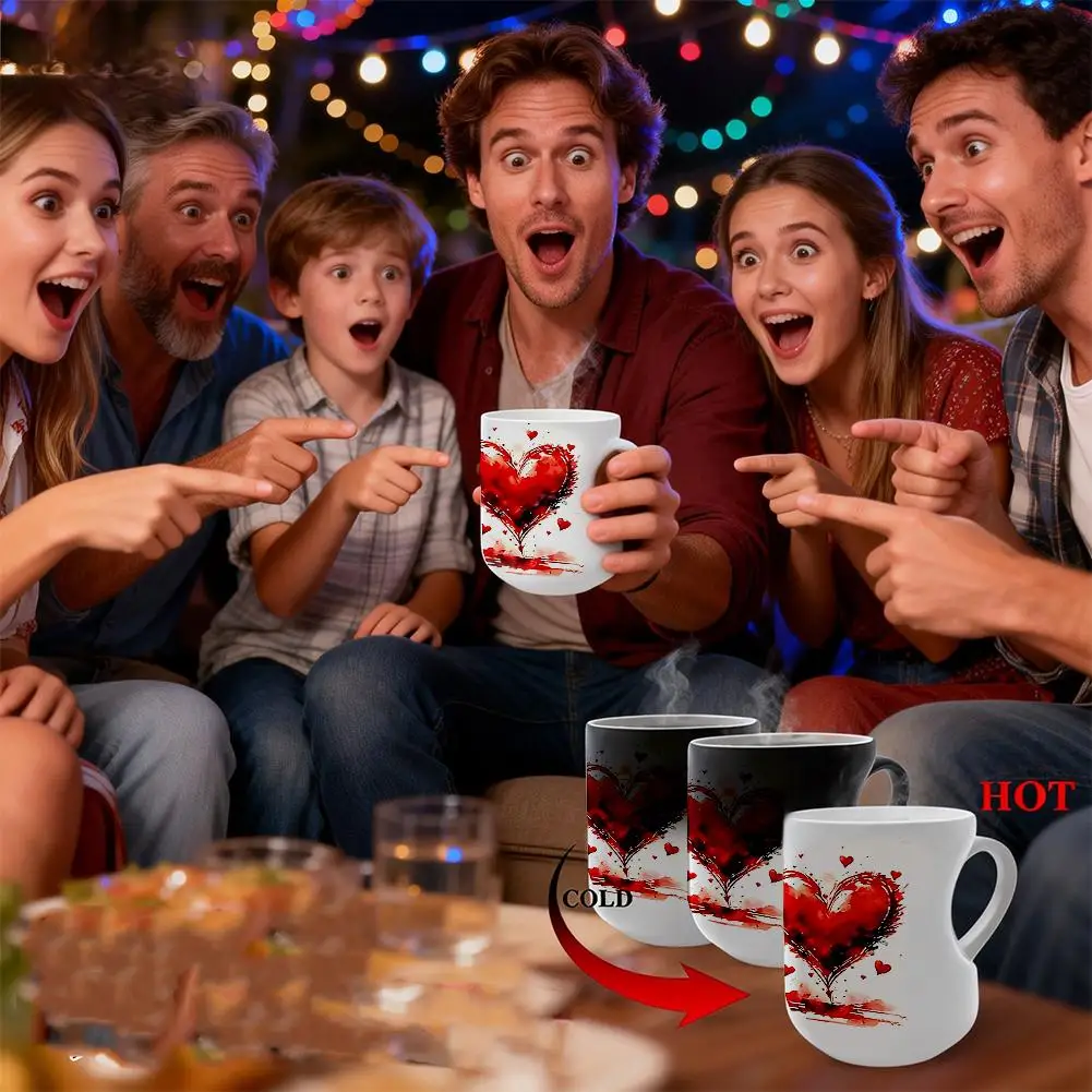 Heart-shaped Magic Ceramic Cup Temperature-Sensitive Mug Day Coffee Gift Mug Creat Valentine’s Colour-Changing Colour-Chang T3B4