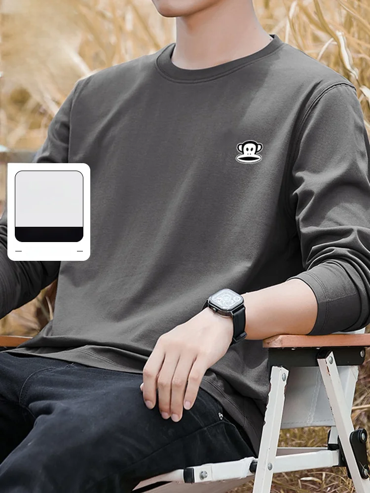 

Мужская футболка Paul Frank из чистого хлопка с длинным рукавом и круглым вырезом, свободного кроя, для ношения под одеждой, молодежная, модная, дышащая, летняя.