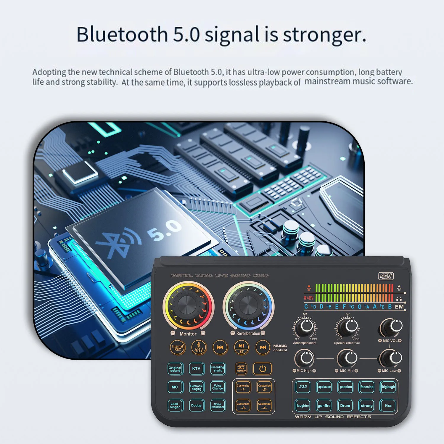 Live sound card professional recording sound card mobile phone computer live K song tuning special effects sound card equipment