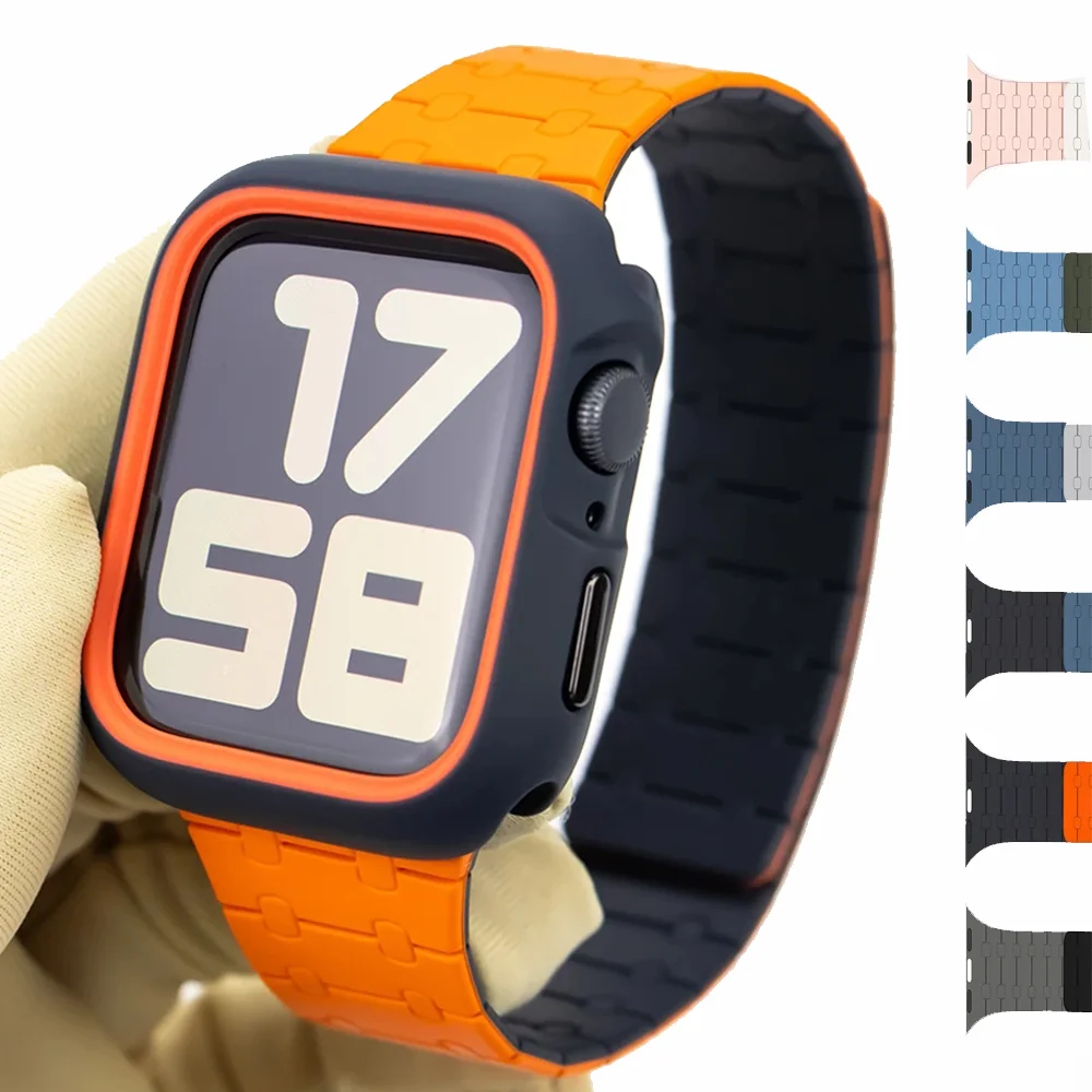 

Ремешок и аксессуары для часов Apple Watch 9 45 мм, ремешок Ultra 2 49 мм 44 мм, магнитный силиконовый браслет 41 мм, iWatch Series 9 8 SE 7 6 5 4, чехол из ТПУ