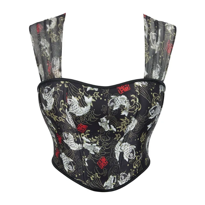 Top con corsé Sexy para mujer, ropa moldeadora de cuerpo a la moda, ropa moldeadora estampada Vintage, Fajas, lencería, corsés, corpiño para mujer, camisetas sin mangas