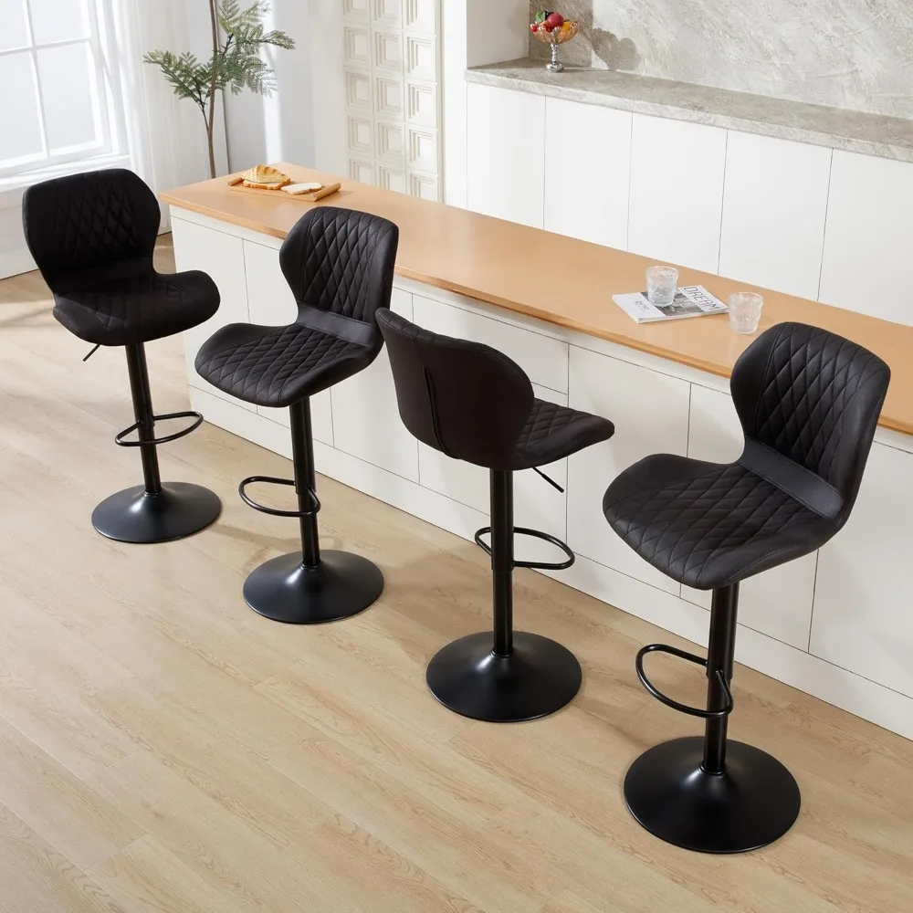 

Black Bar Stools Set of 4, Modern Swivel Counter Height Barstools with Back for Kitchen Island Chairs, Adjustable Faux Leather