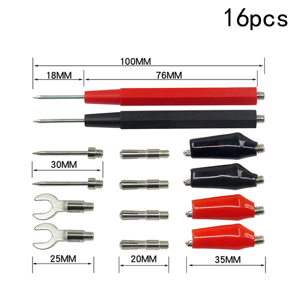 16Pcs 1M Multimeter Test Kit S Probe Voltmeter Cable Clip Kit Electrician Household Electronic Measurement Testing Tool Parts