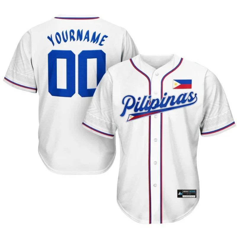 2026 Custom Name Number Mens Striped Baseball Jersey Philippines Flag Short Sleeve Button Down Casual Sport Camiseta De Beisbol