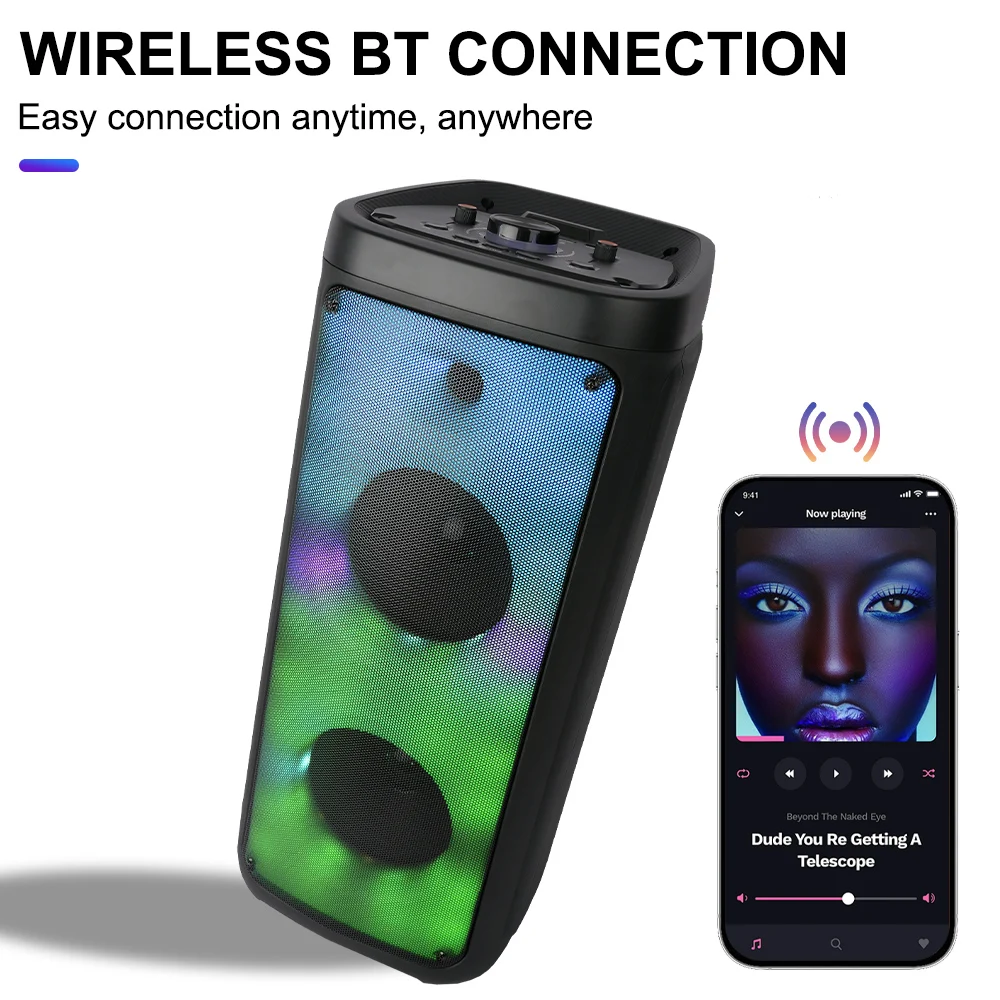 مكبرات صوت بلوتوث لاسلكية محمولة ، صوت الحفلات ، شعلة W ، قوة كبيرة ، مزدوجة 8 "، K-Song في الهواء الطلق