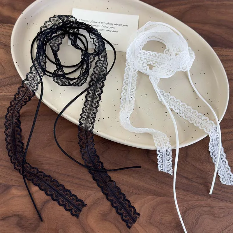 الرجعية الأبيض الأسود مقوس دانتيل المختنق قلادة للنساء موضة طبقة مزدوجة طويلة قابل للتعديل سلسلة قلادة Y2K مجوهرات هدية