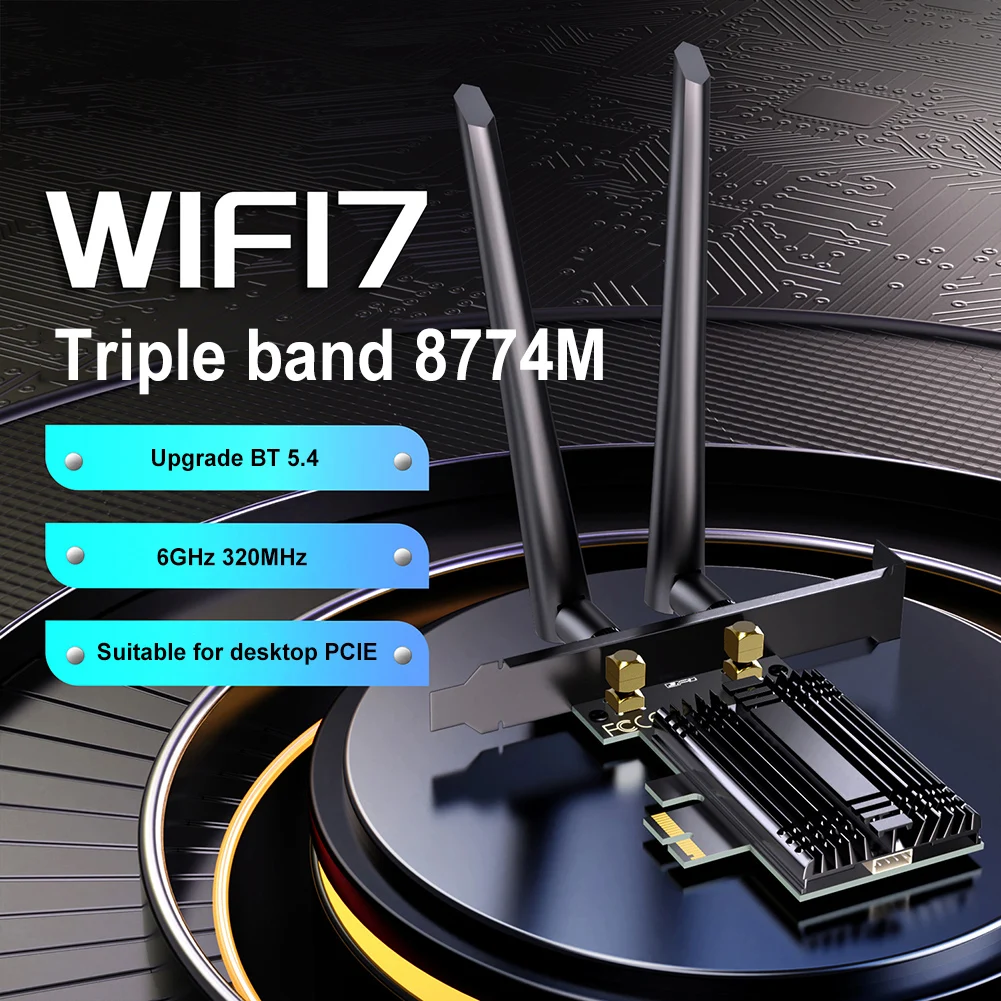 WiFi 7 PCIE WiFi Card Bluetooth 5.4 Tri-Band 2.4G/5G/6Ghz Wireless PCIe WiFi Adapter 802.11BE WiFi 6 Card for PC Windows 10/11