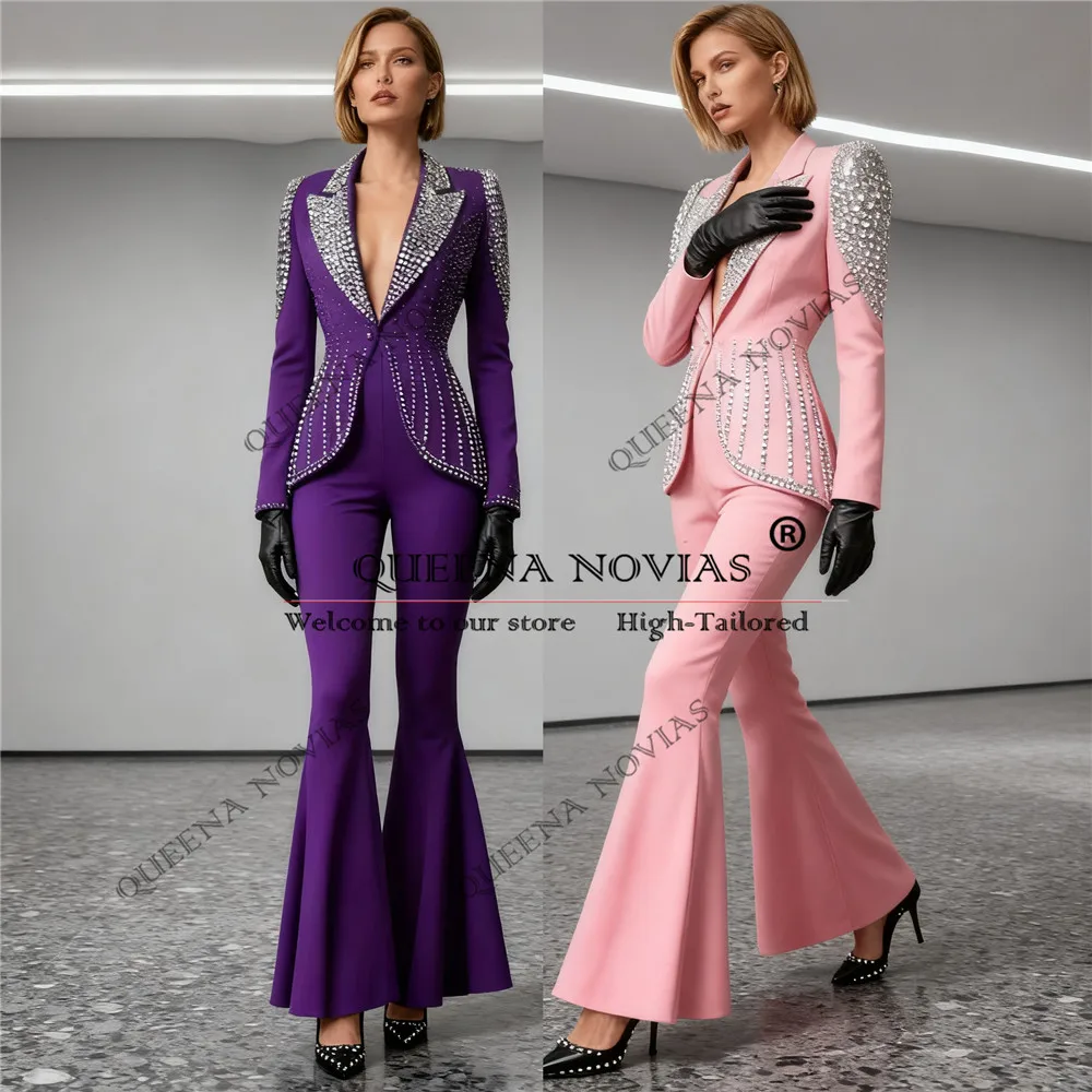 الفاخرة مطرز الأحجار الدعاوى النساء 2 قطعة سترة السراويل مخصص سيدة الأعمال حزب الحلل العروس الأم ملابس الزفاف البدلات الرسمية #1