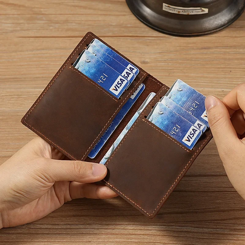 Genuine Leather Slim Card Holders for Men Thin Bifold Bank Cards Cover Mens Front Pocket Wallets, 2-8 Credit Card Slots