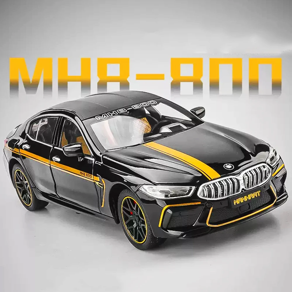 Escala 1:24 m8 760li modelo de carro em miniatura brinquedos liga diecast som luz roda dianteira direção puxar para trás para meninos brinquedos educativos