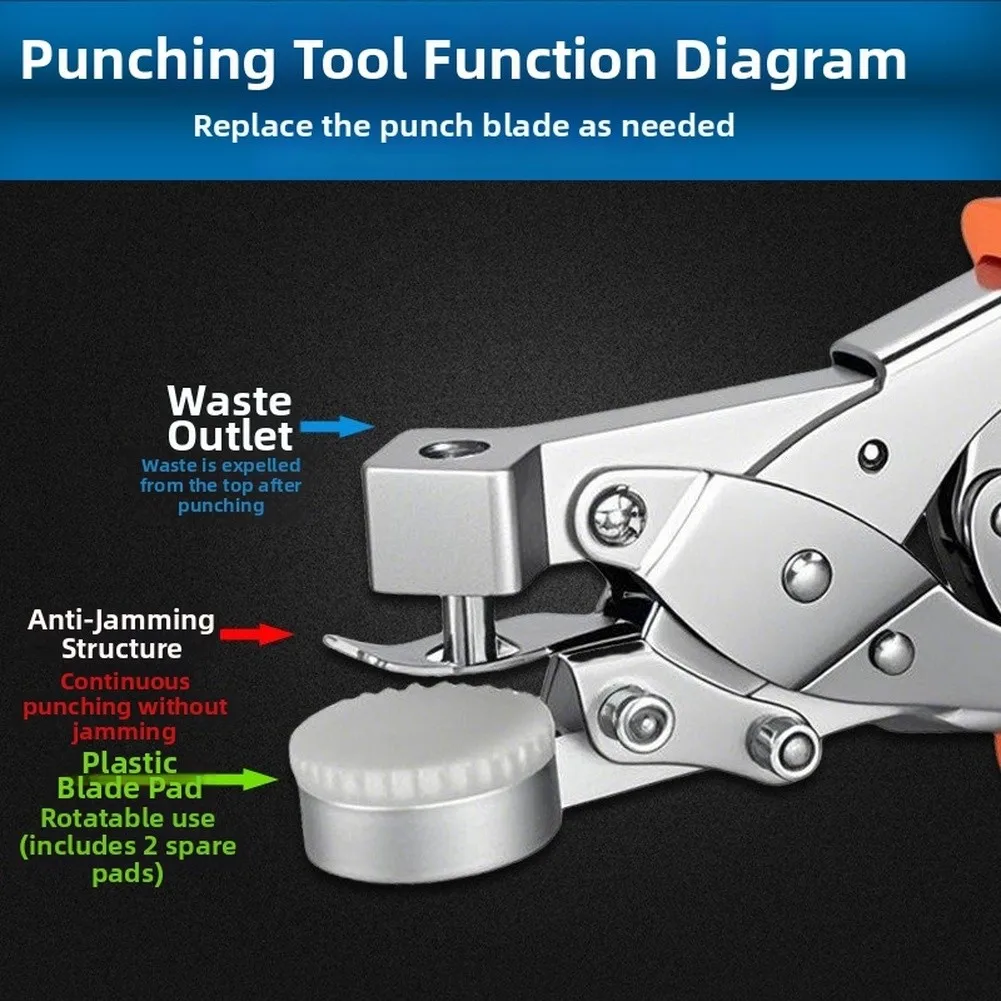 Efficient Hole Punch Plier Hand Tool Set Leather Punch Tool Bag Hole Punch Plier 7mm Punching Capacity Anti-clog Mechanism