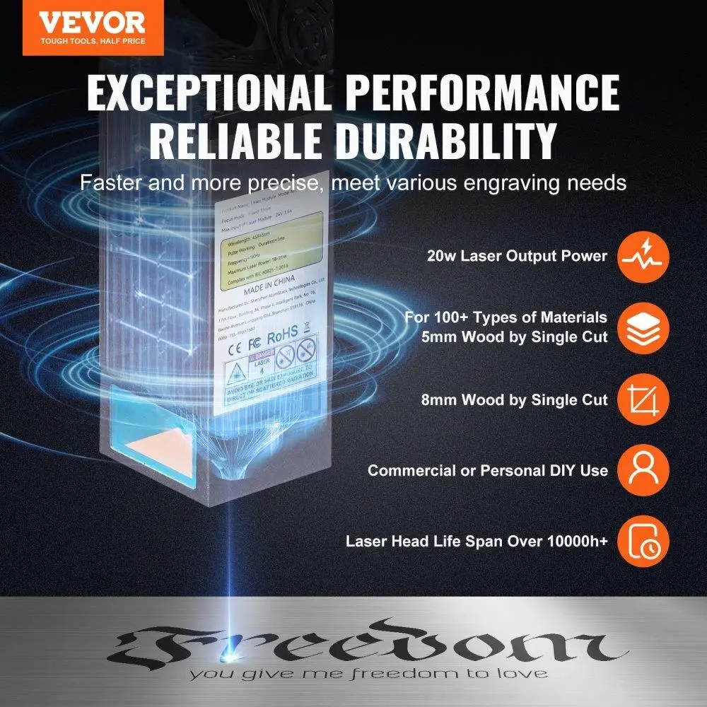 ماكينة نقش 20 وات 15.7 × 15.7 منطقة عمل كبيرة 10000 مم دقيقة بكرة دوارة مضغوطة للخشب والمعدن والأكريليك