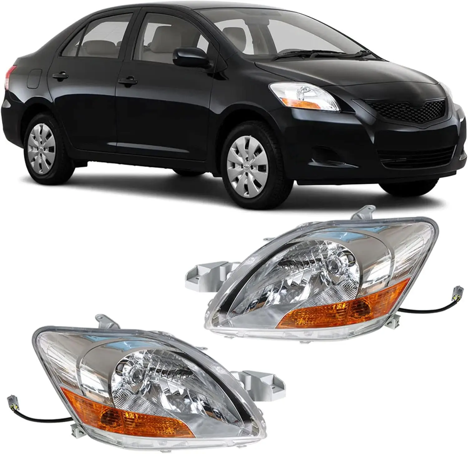 Halogen Headlight Assembly Replacement – Left and Right Side – Compatible with 2007 2008 2009 2010 2011 Yaris