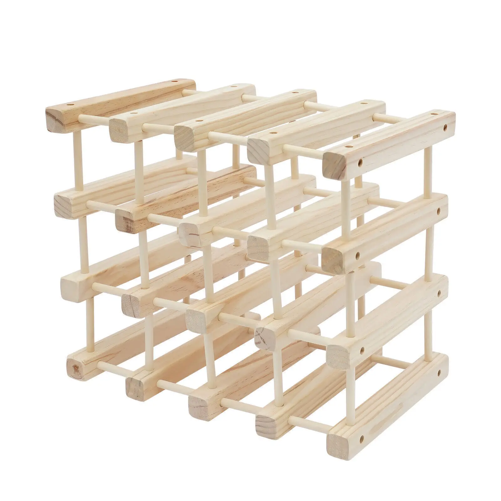 16 Bottles 4-Tier Wine Rack Holder Stackable Storage Solid Wood Display Shelf