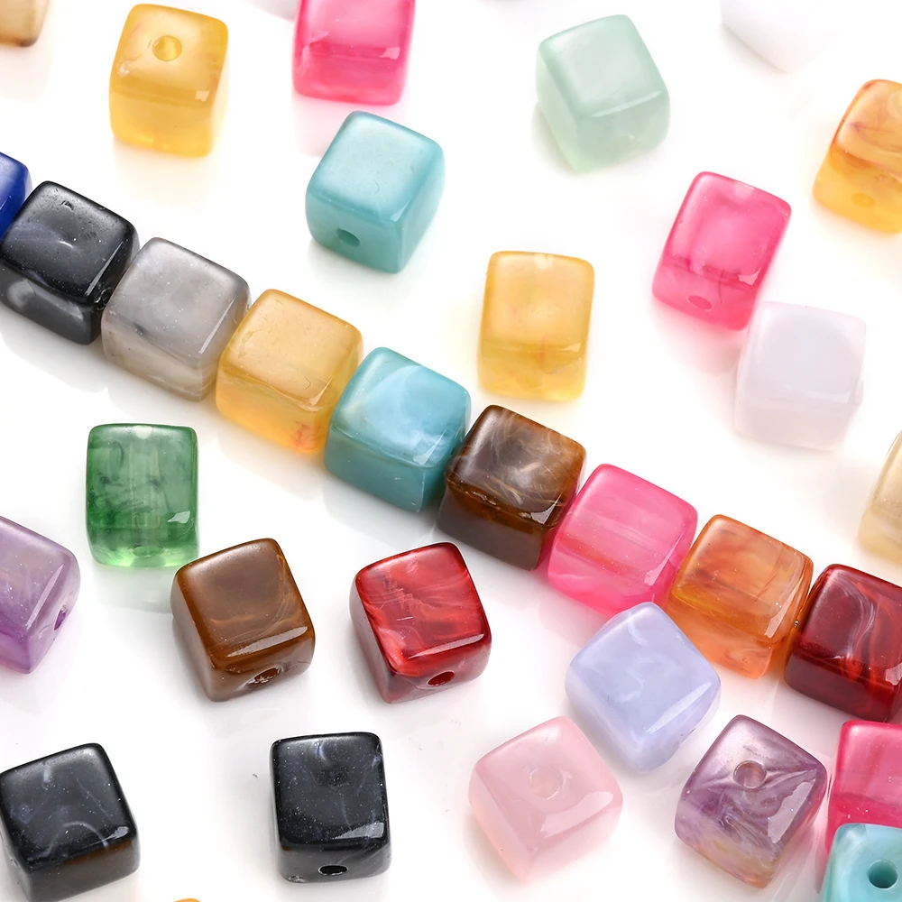30Pcs 8×9mm Marble Texture Acrylic Square Beads, Random Mixed Color Cube Spacer Beads For DIY Bracelet Keychain Jewelry Making