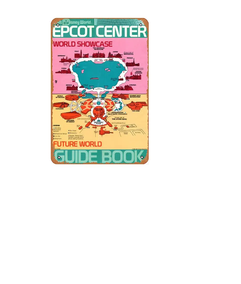 Epcot Park Map Vintage Tin Sign 8X12 inches,Metal Sign Retro Art Wall Decor for Home Cafes Office Store Karaoke Pubs Club S sign
