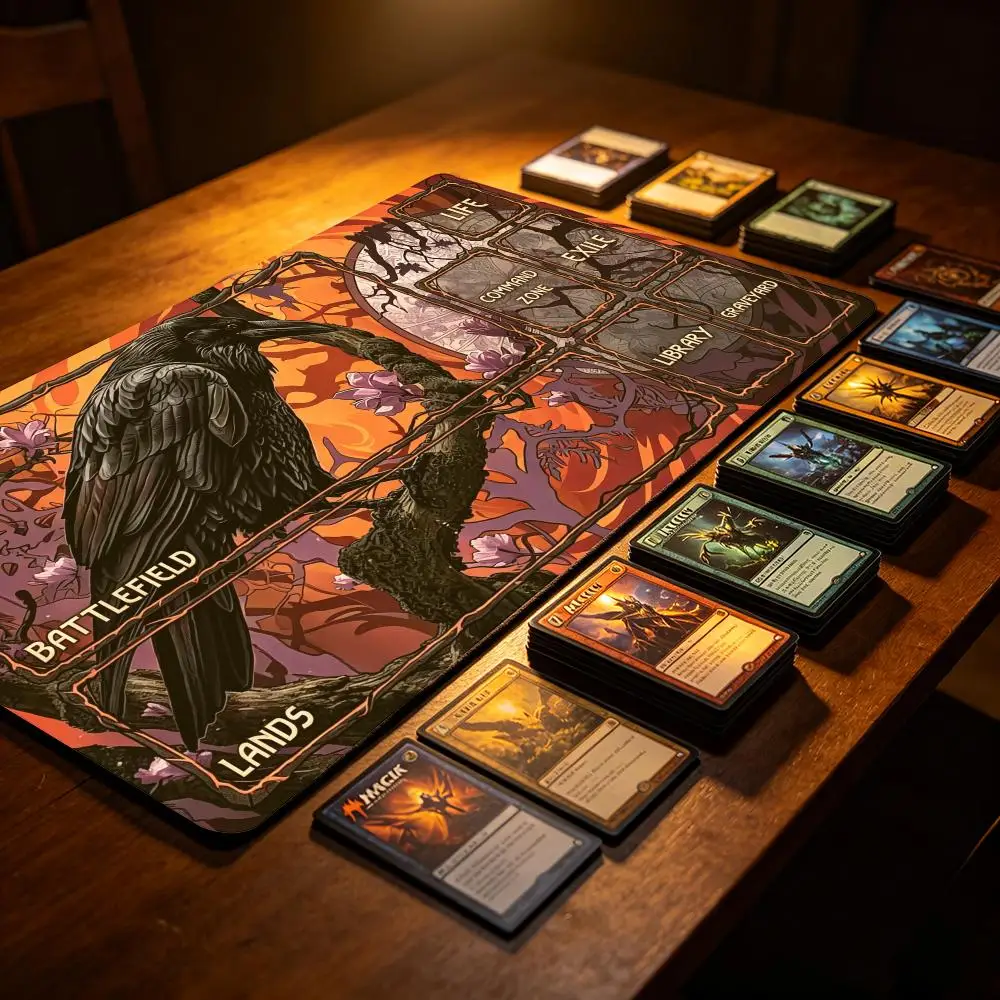 Magic Card Play Mat With Zones Rubber desk Game Mats Gathering TCG Card Battles Commander Gaming MousePad Raven & Blossom 14*24