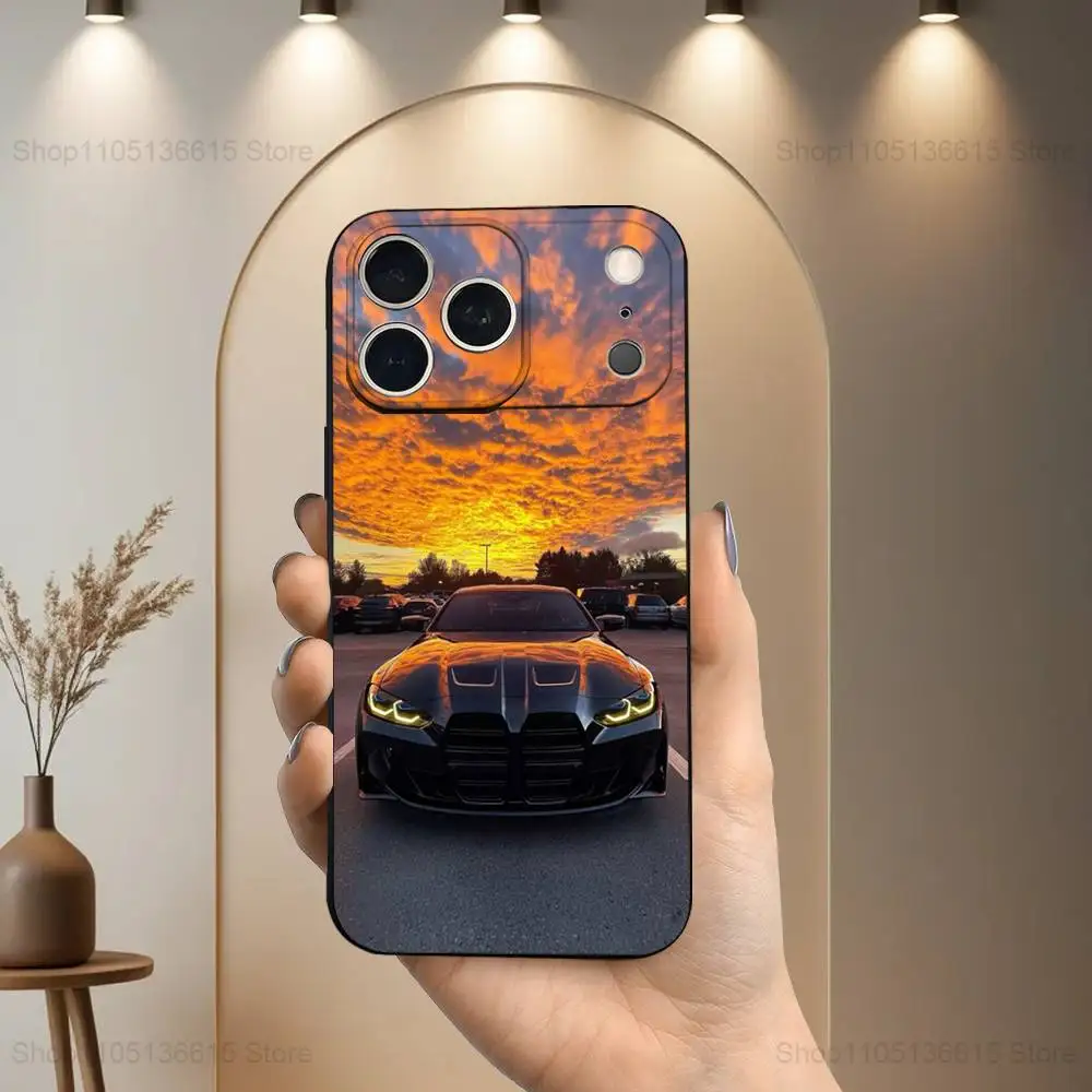 حافظة هاتف سيارة رياضية رائعة B-Bmw-ES لهاتف آيفون 17,16,15,14,13,12,11 Plus,Pro Max,XS,X,XR,SE,Mini,8,7,غطاء أسود من السيليكون الناعم