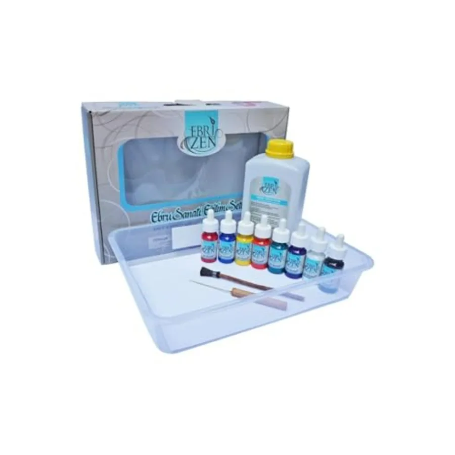 

Ebru Marbling Starter Kit with 8 Colors 9x13 in 23x33 cm Tray Tools 1 qt (1 L) Kitre and 10 A4 Sheets - Beginner Art Craft Set