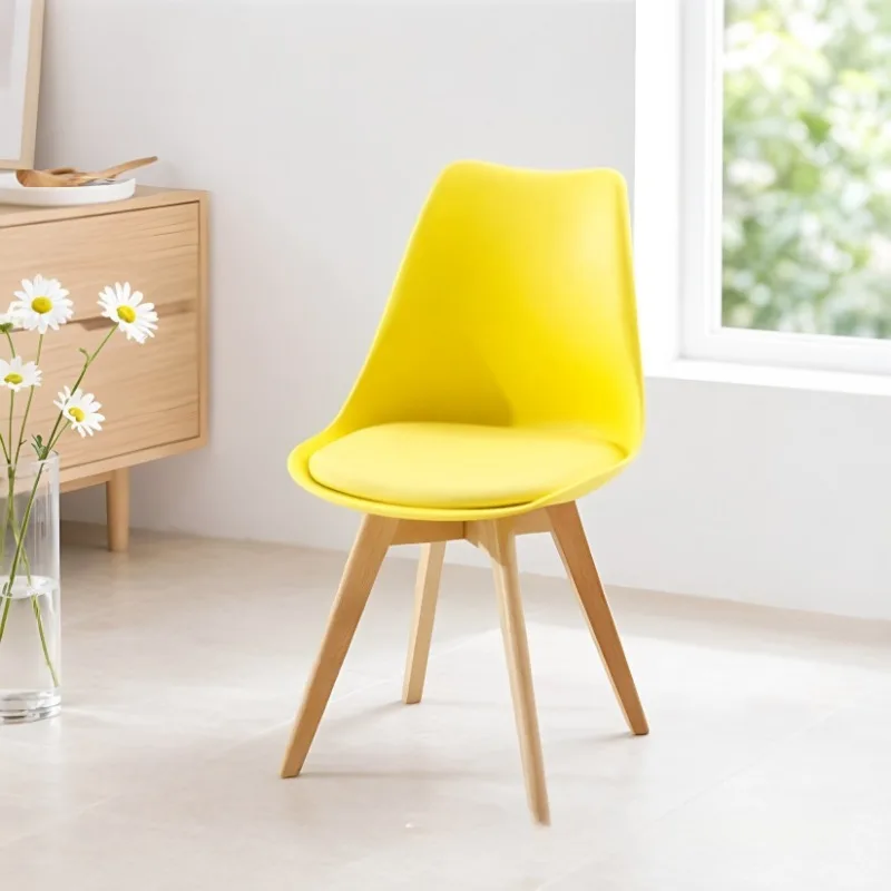 Backrest Dining Chair Nordic Minimal Chic Eames Inspired Solid Wood Upholstered Bedroom Viral Girly Cute Lounge Chair Furniture