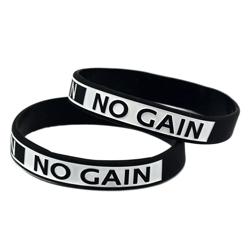 1 PC NO PAIN NO GAIN Motivation Silicone Wristband 1/2 Inch Wide Adult Size 4 Colors