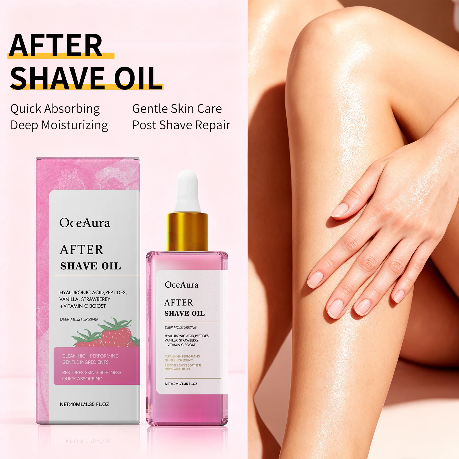 After Shave Essential Oil Strawberry Vanilla Fragrance Deep Moisturizing Soothing Quick Vitamin C Removal Gentle Care Non Greasy