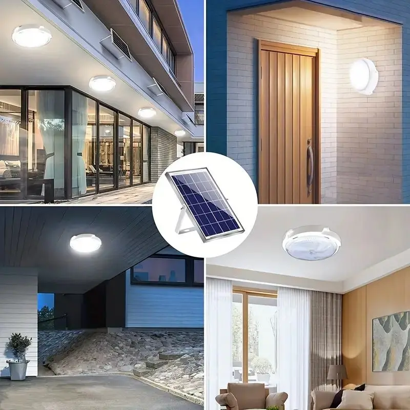 LED Solar Light Solar Ceiling Light Indoor Balcony Outdoor Garden Lamp Waterproof with Remote Control Dimmable 3 Lighting Colors