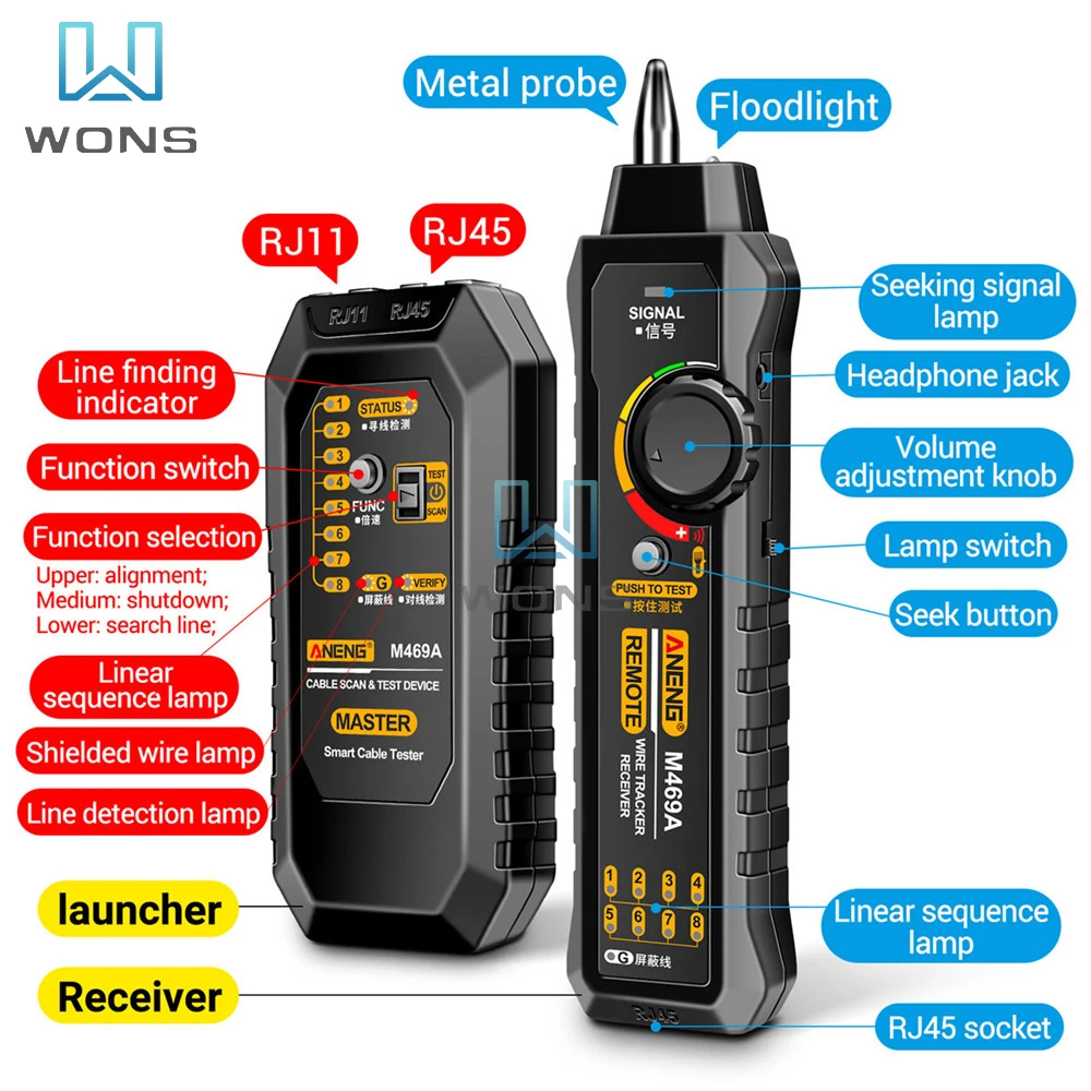 Network Cable Tester Networking Analyzer Cable Line Finder Wire Tracer Ethernet Network Cable Collation Telephone Line Tester