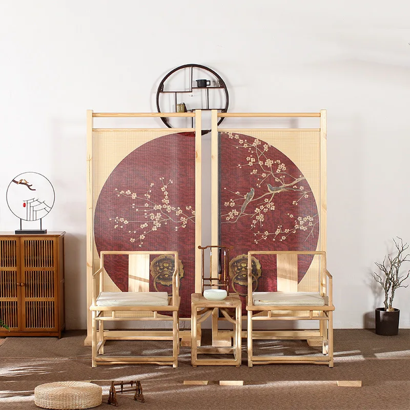 Chinese New Year Linmen solid wood screen partition wall living room simple modern Chinese partition seat screen mobile entrance