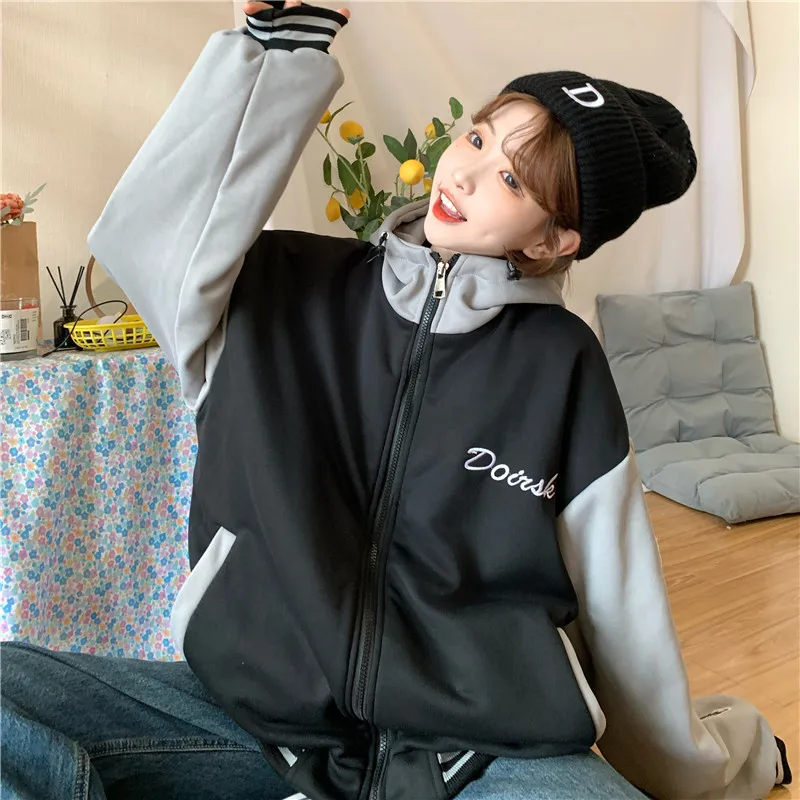 

Свободная толстовка с вышивкой медведя, осенне-зимняя женская куртка в стиле кэжуал, удобная и модная, китайского производства